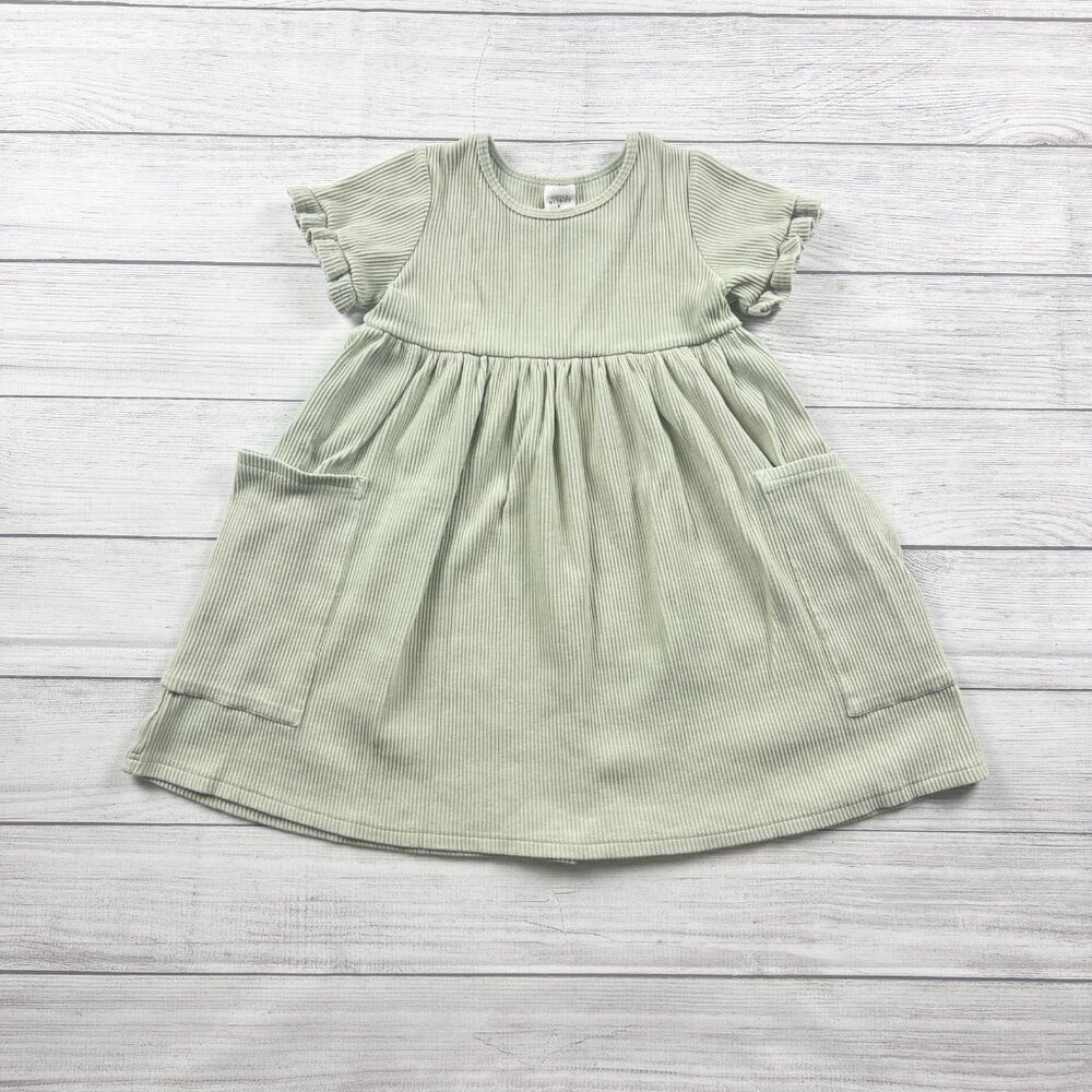 Little Wedgies Girls Dress Sage Green Ribbed Flutter Sleeve Pocket Dress 6